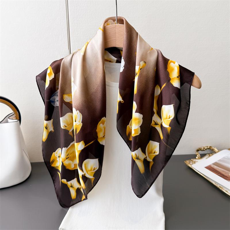 Elegant Printing Imitation Silk Scarf Square Scarf High-End Shawl Versatile Neck Small Square Scarf Headscarf