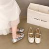 Silver flat ballet single shoes women's new temperament bow word with Mary Jane shoes