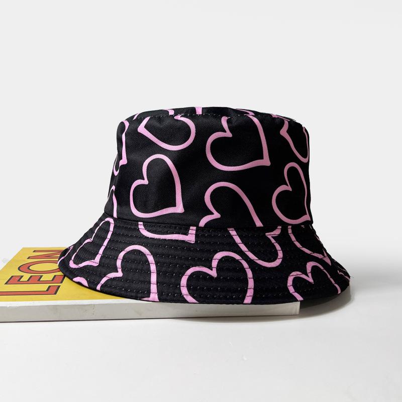 Double-sided Love Printed Bucket Hat Versatile Outdoor Sunshade Sun Hat Showing Washbasin Hat