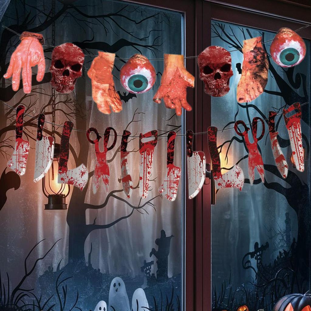 Bannière d'Halloween 2025 Bannière effrayante de pieds cassés Décoration de fond effrayante d'Halloween Suspendu pour Mur Fête Maison Jardin Garage