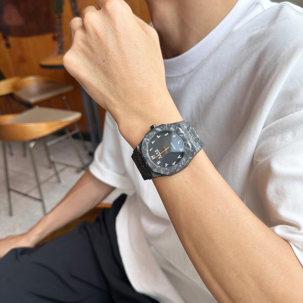 Fashion Trendy Casual Watches For Man Marble Stripes Design Polycarbonate Arabic Waterproof Slim Quartz Watch reloj hombre