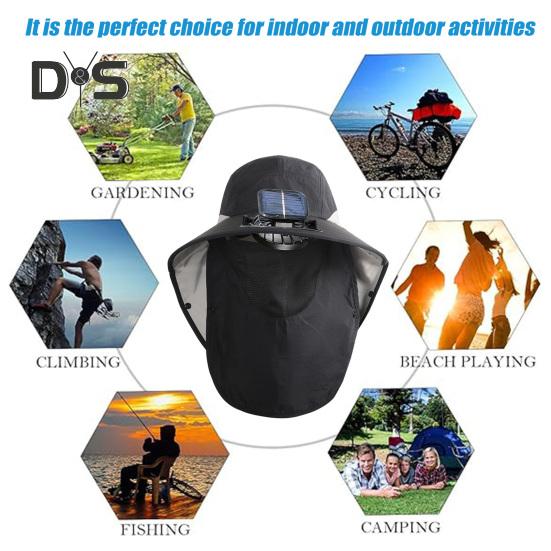 Men's Sun Hat Outdoor Hiking Sun Protection Cap with Solar And USB Powered Fan Wide Brim Fishing Hat with Neck Flap for Men Women