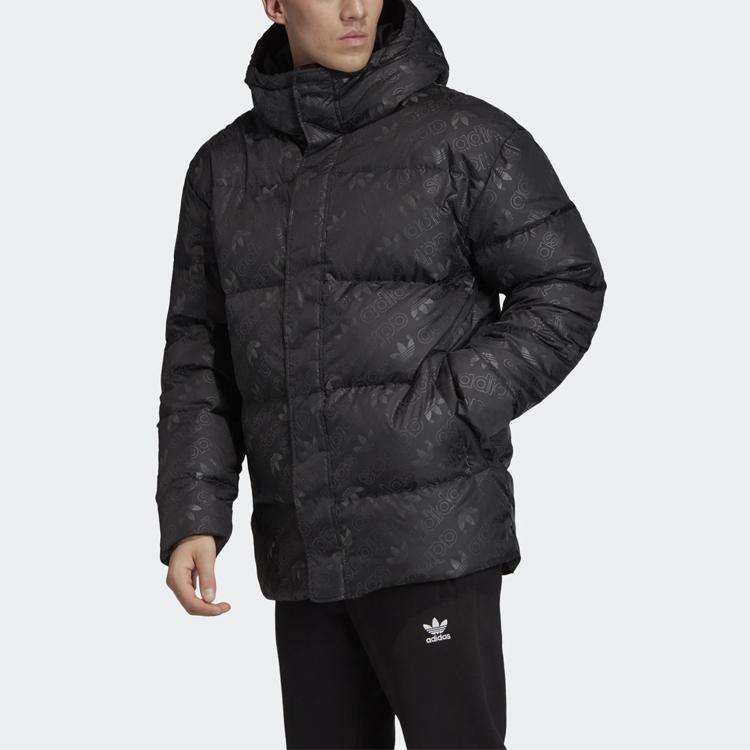 Adidas Originals Trefoil Reflective Print Down Jacket with Hood Men Jacket Black ED5841