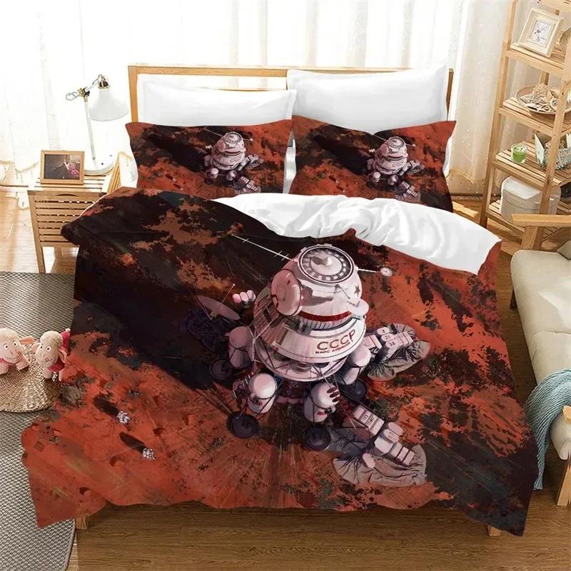 New Cartoon Astronaut Duvet Cover King Galaxy Space Bedding Set Microfiber Rocket Ship Space Adventure Comforter Cover