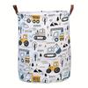 Cartoon Construction Vehicle Print Laundry Basket-Large Capacity Foldable Portable Hamper Sturdy Home Organization for Kids Room