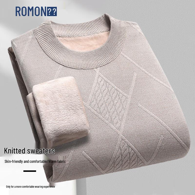 ROMON Men's Fleece Lined Round Neck Knit Sweater