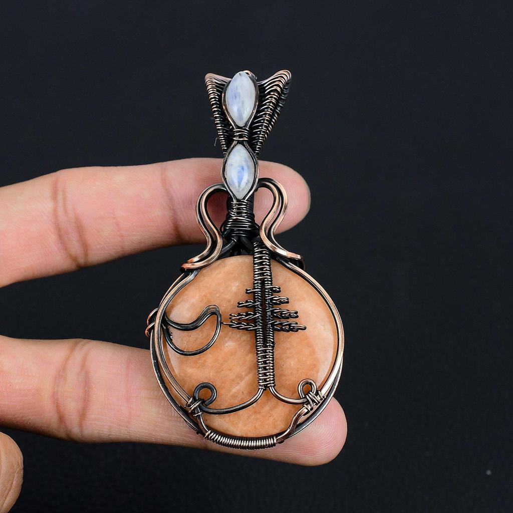 Orange Amazonite Pendant, Handmade Gemstone 999 Copper Wire Wrapped Pendant Antique Jewelry, For Gift Silver Jewelry