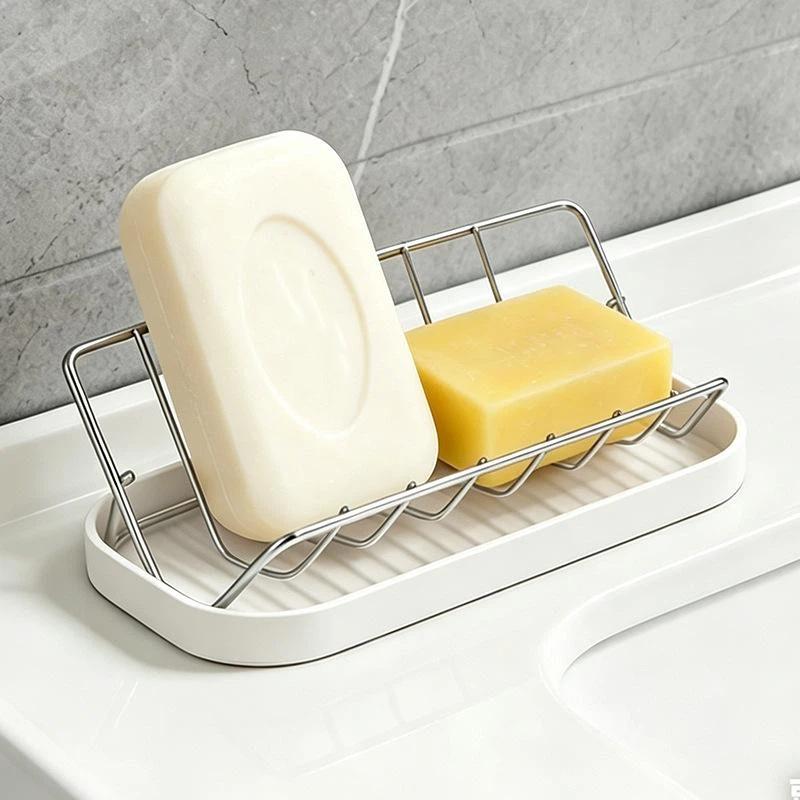 Bathroom Countertop Soap Holder Soap Storage Draining Rack & Kitchen Sponge Storage Rack Durable Easy To Clean Organizer