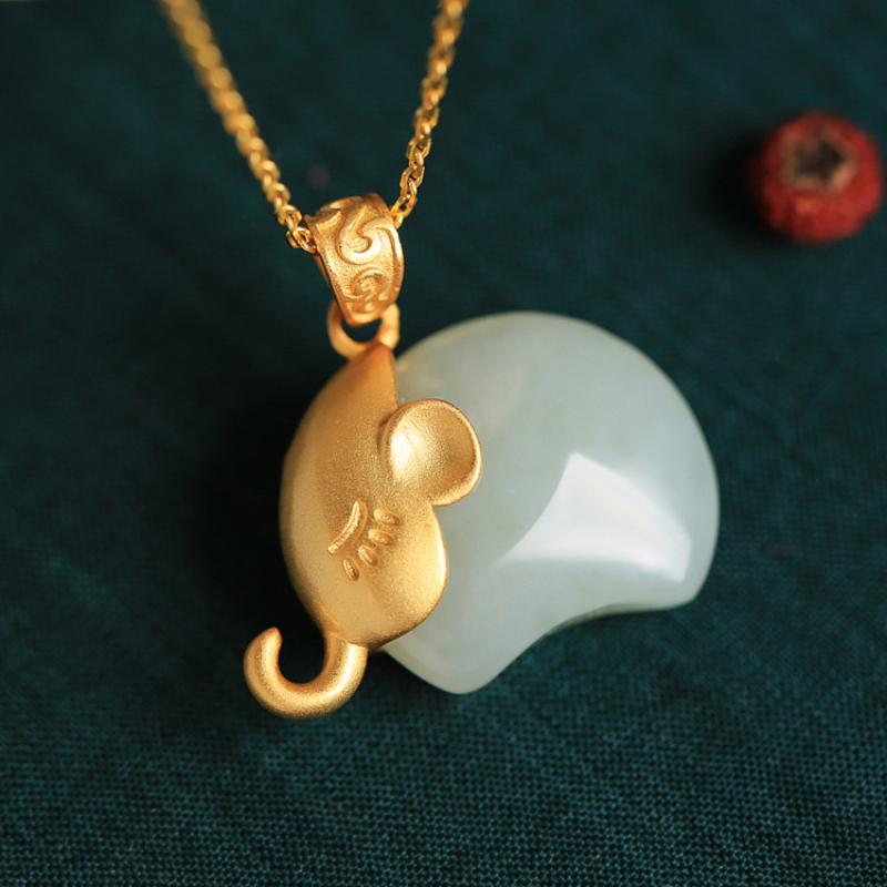 

Натуральный хотанский белый нефрит милый маленький кулон в виде слоника ожерелье простое ретро китайский стиль древнее золото ручной работы ювелирные изделия для женщин 45cm