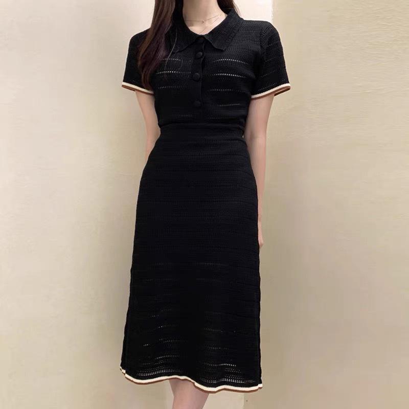 

Стильный поло из двух частей с ажурным трикотажем: Комплект из топа с короткими рукавами и юбки Small чёрный