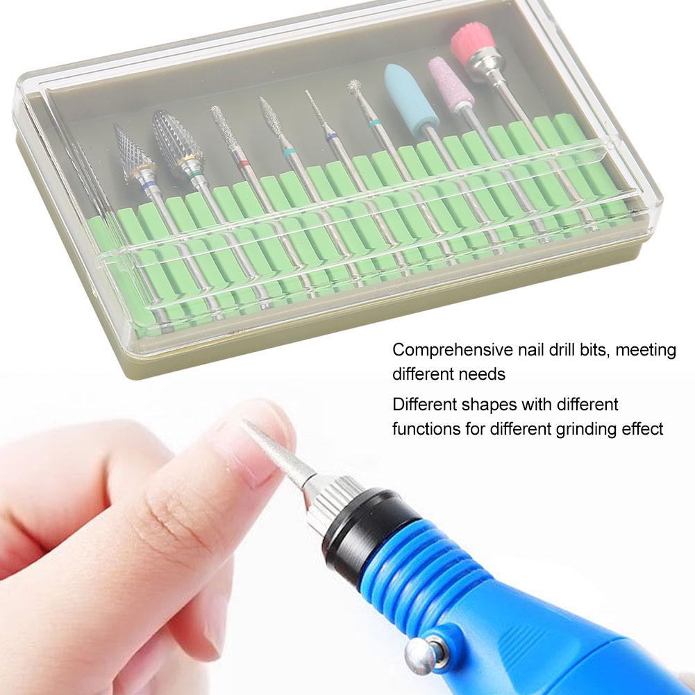 10pcs Electric Nail Drill Bits Kit Manicure Pedicure Nail Polishing Machine Spare Parts Accessory
