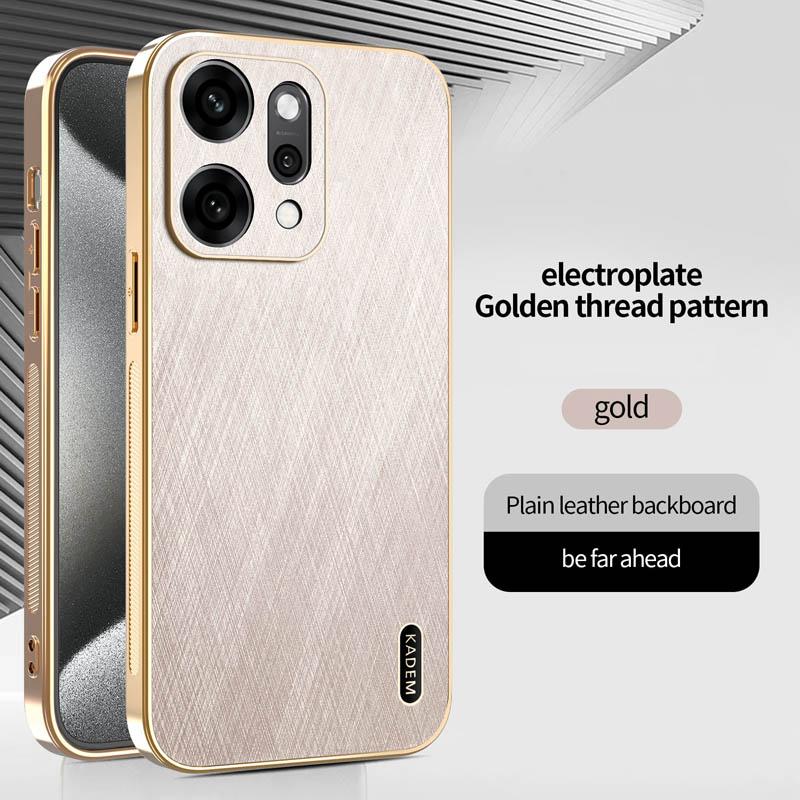 Stripe Thread Texture Leather Back Plating Case For OPPO Reno14 Reno13 Pro F 5G Anti Fingerprint Slide Camera Protector Shell