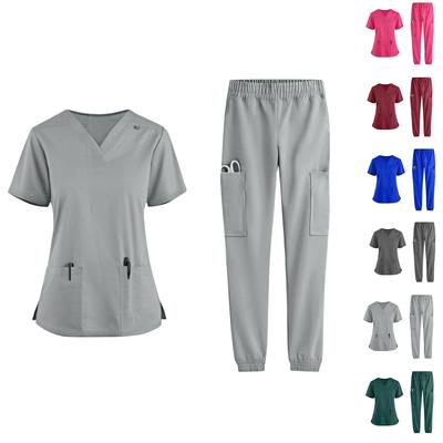 Women's  Gown Set, Modern V-neck Top And Tapered Jogging Pants, Uniform Set