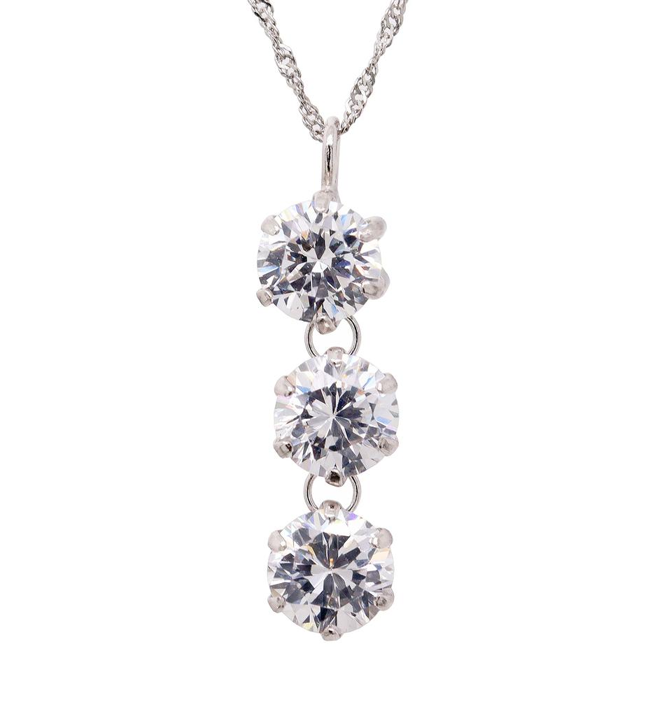 Pure Platinum Carat Pendant Necklace with Platinum 850 Chain [KASHIMA] 1.5 3-Stone [April Birthstone]