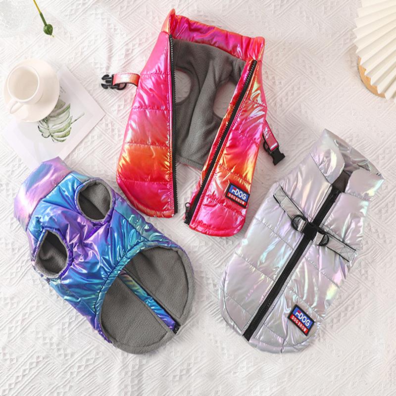 Hot autumn and winter pet clothing waterproof reflective gradual color vest plus velvet warm dog cat clothing pet supplies