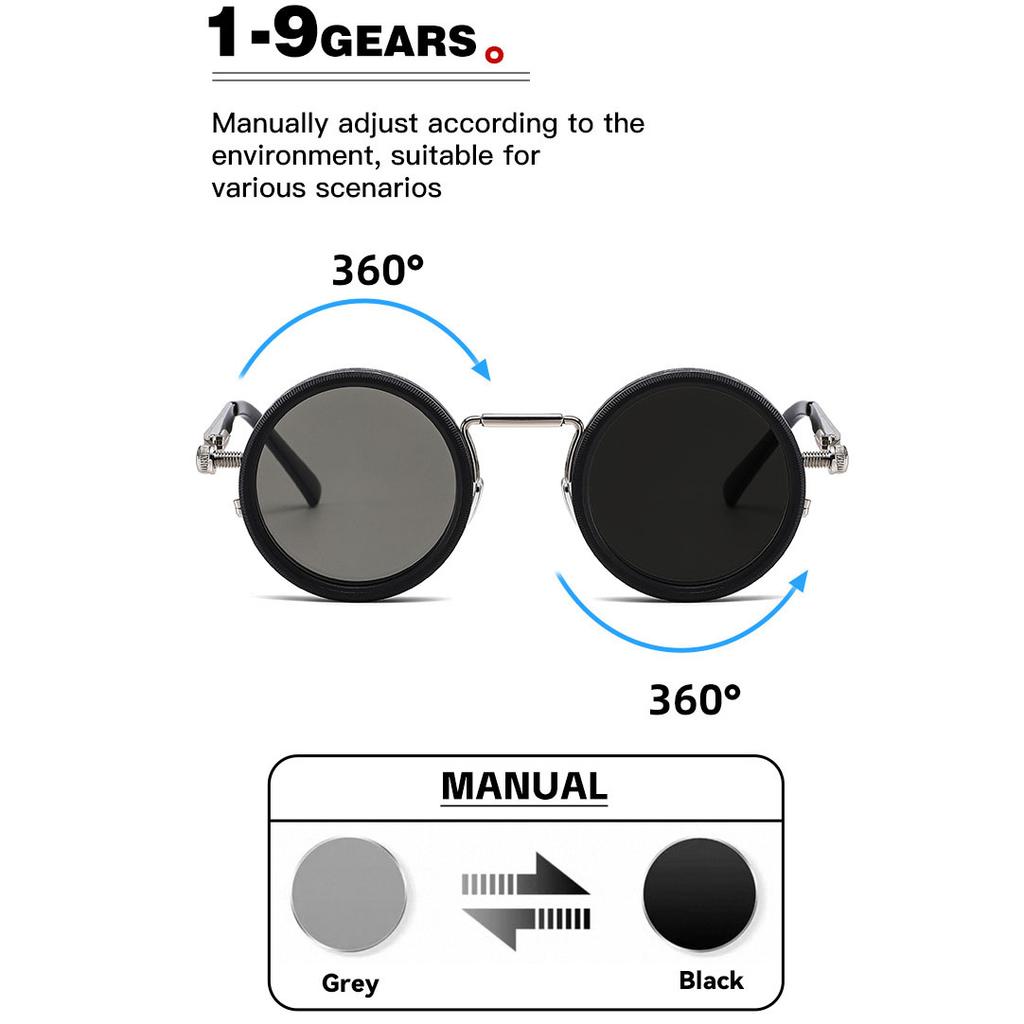 Vintage Round Steampunk Polarized Sunglasses For Men Women Outdoor Sport Shades -Level Adjustable Dimming Sun Glasses Uv400