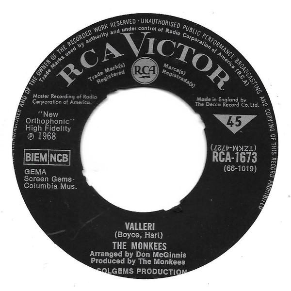 

7inch Record MONKEES - Valleri RCA1673 RCA Victor 1968 UK Rock Used