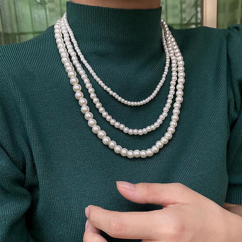 Japan and Korea Fashion Multi-layer Glass Pearl Necklace Women's Long Sweater Chain New Trendy Versatile Accessories Clothes Pendant