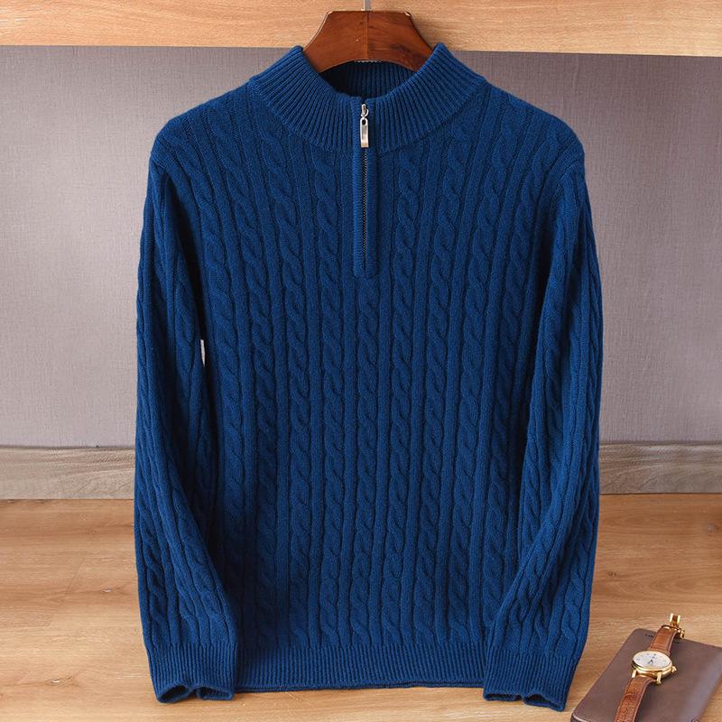 Men's Cashmere Pullover Sweater - 2022 Autumn/Winter, Loose Fit, Half High Neck, Plus Size, Solid Color Knitwear