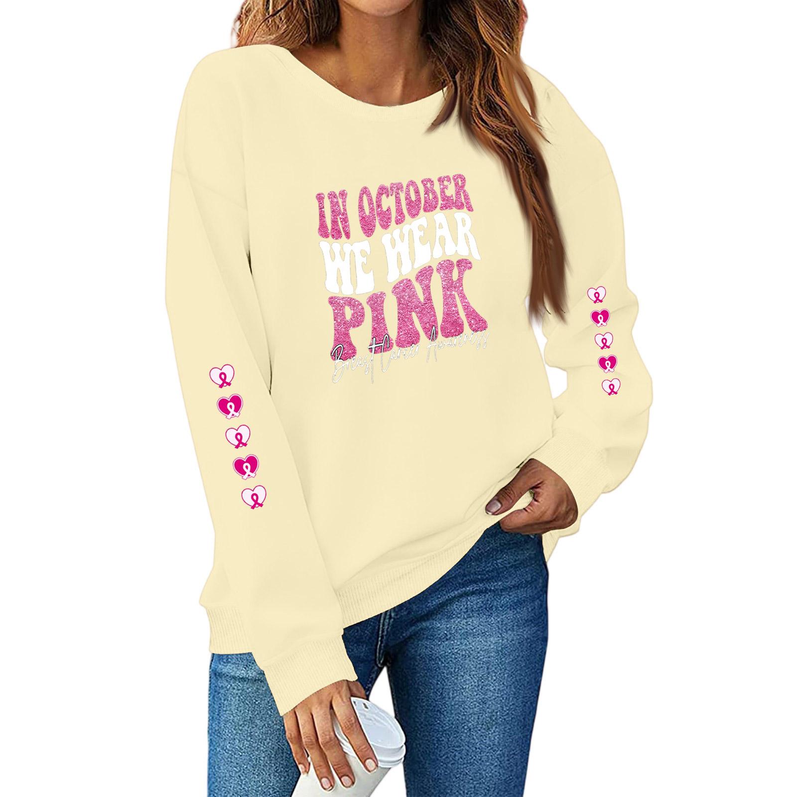 

Breast Sweatshirts For WomenRibbon Breast Shirt Cute Dog Graphic Long Sleeve Tops S бежевий