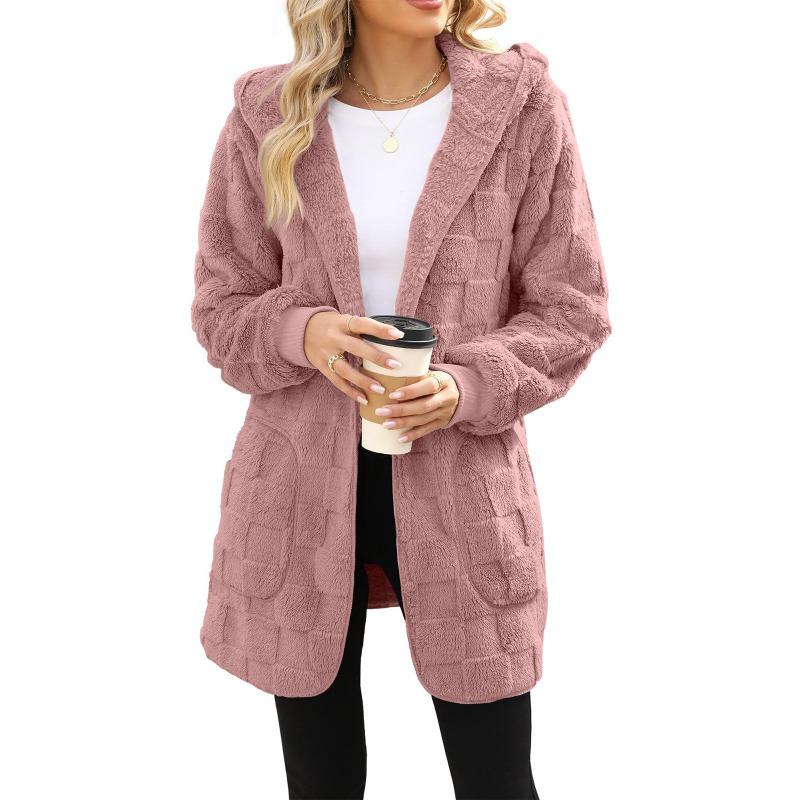 Womens Fuzzy Plush Loose Cardigan Winter Warm Casual Outerwear Home Loungewear