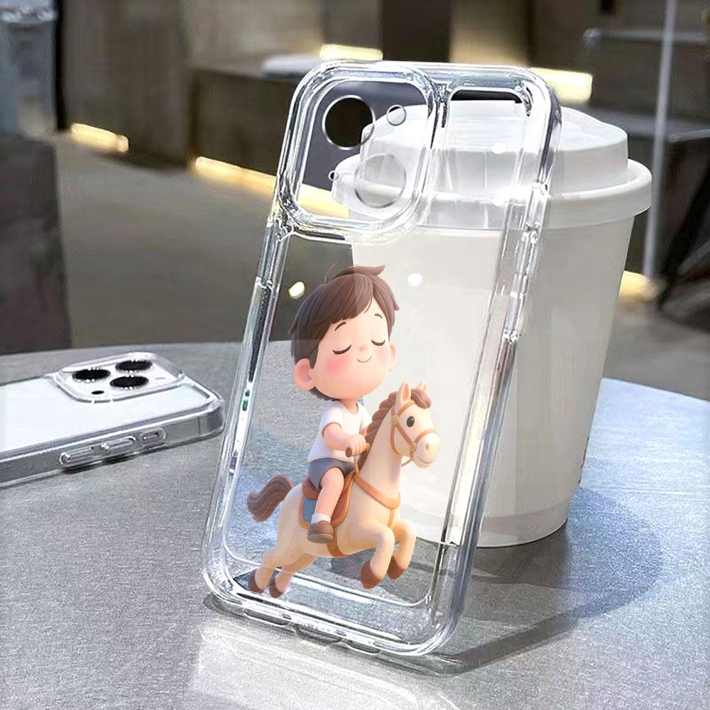 Boy Riding Horse Figurine Transparent soft TPU Phone Case for Xiaomi Redmi Note 15 14 13 12 11 10 9 Pro Plus 4G 5G Soft Cover