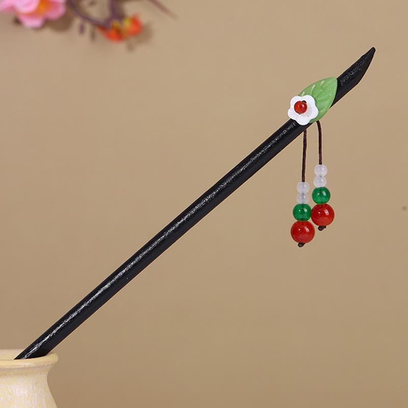 Vintage Tassel Wooden Hairpin for Women - Imitation Ebony Hanfu Accessory, Ancient Style Costume Hairpin