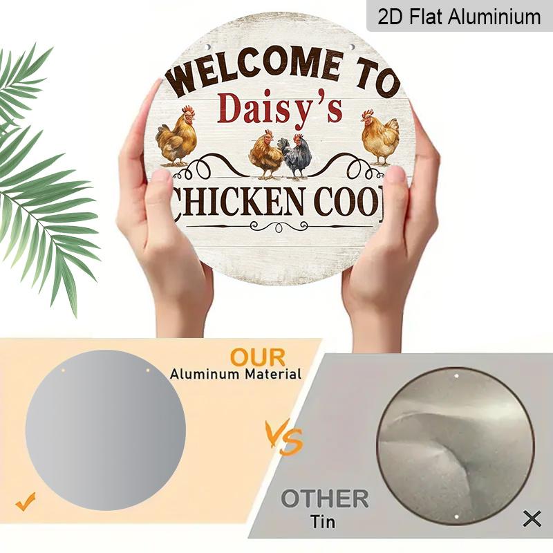 2D Flat 1pc, 8x8 in, Aluminum Metal Decorative Signs & Plaques, Welcome To The Chicken Coop, Front Porch Living Room Bedroom Home Decor, Rustic Wall