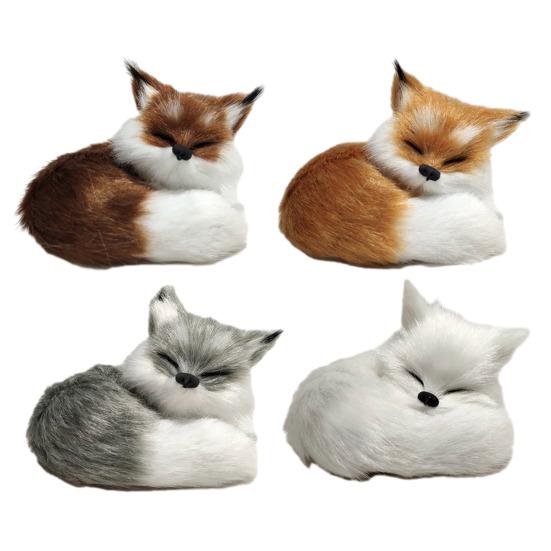 Simulated Fox Model Realistic Artificial Fur Sleeping Fox Figurine Mini Animal Statue Home Office Decoration Ornament Animal Lovers Gift
