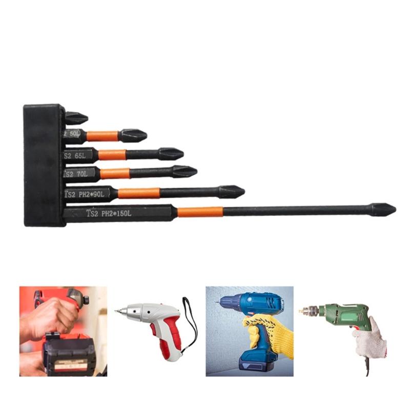 6Pcs Magnetic Screwdriver Bit Set Cross Antislip 1/4inch Power Driver Bit for Impact Driver 25/50/65/70/90/150mm