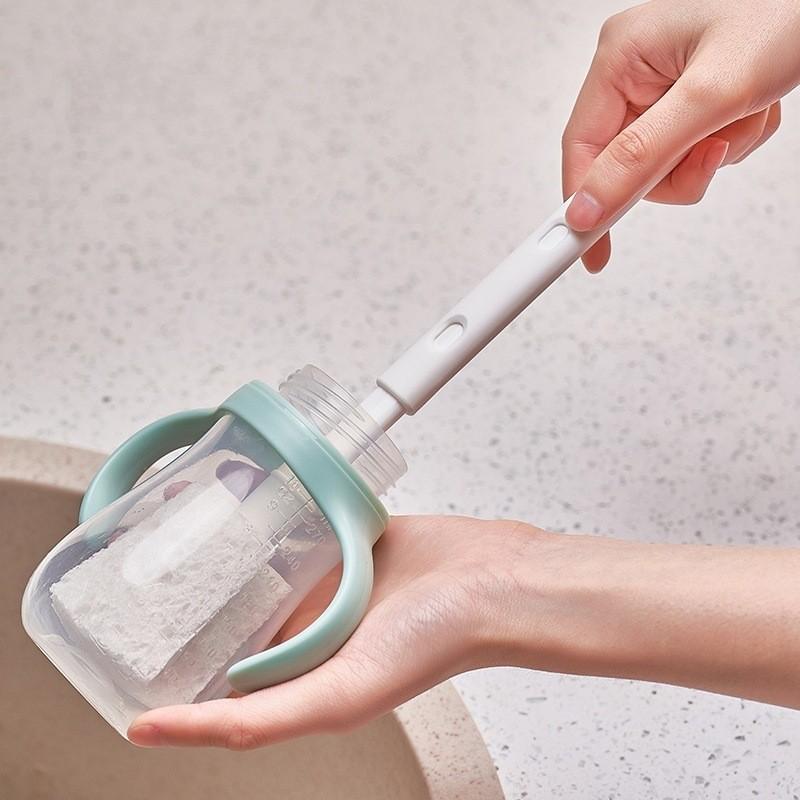 Long Wood Handle Pulp Sponge Brush For Cleaning Cups And Baby Bottles At Home