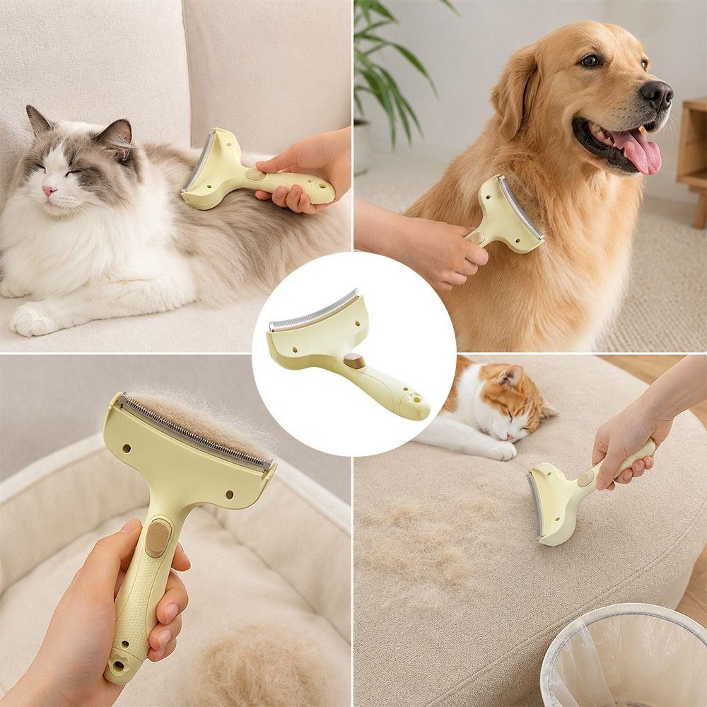 Dense Metal Teeth Pet Grooming Brush One Button Cleaning Pet Hair Remover Dog Comb  Pet Supplies