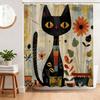 Black Cat Shower Curtain, Boho Cute Fun Black Cats Matisse Retro Western Bathroom Decor Waterproof Bath Curtain with 12 Hooks