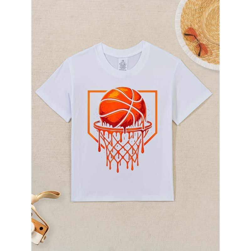 Kids Crewneck Short Sleeve Tee, Red Basketball Drip Print 110 белый