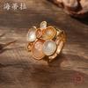 Enamel Geometric Oval Flower Elastic Ring, High-end Women's Versatile Flower Ring