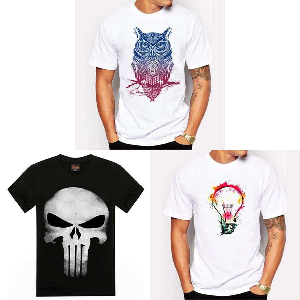 Owl Light Bulb Skull Pattern T Shirt For Men Casual Short Sleeve Printed Fabric Youth Wear