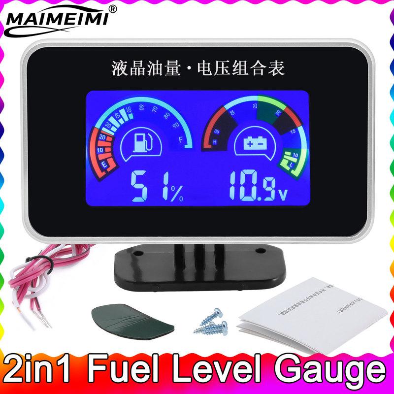 2in1 Fuel Level Gauge + Voltmeter for 12V 24V Universal Car Truck Instruments Motorcycle Fuel Level Indicator Waterproof