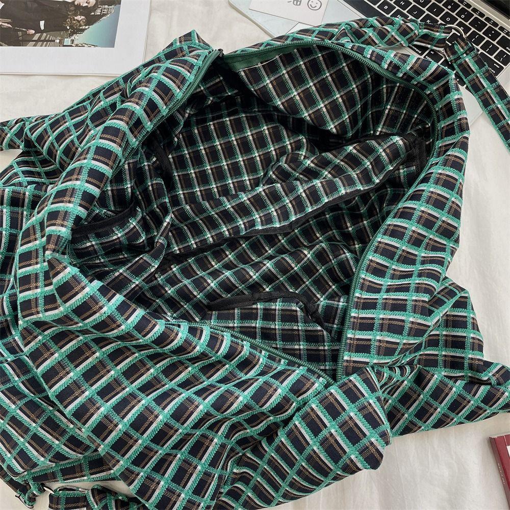 Retro Single-shoulder Bag Plaid Women's Handbag Fashionable Canvas Underarm Bag  Commuting