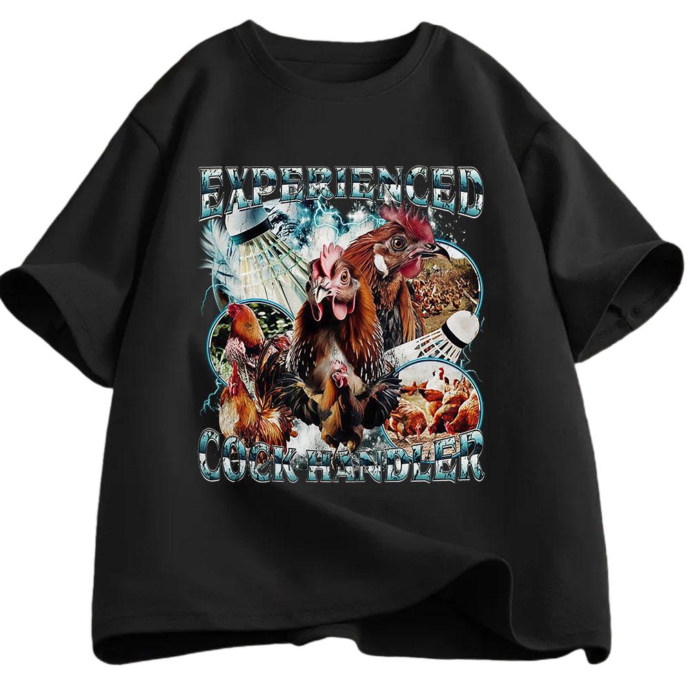 Experienced Rooster Processor Tshirt with Fun Chicken Pattern Design Summer Mens Cotton Oversized Tshirt Street Wear Y2K M