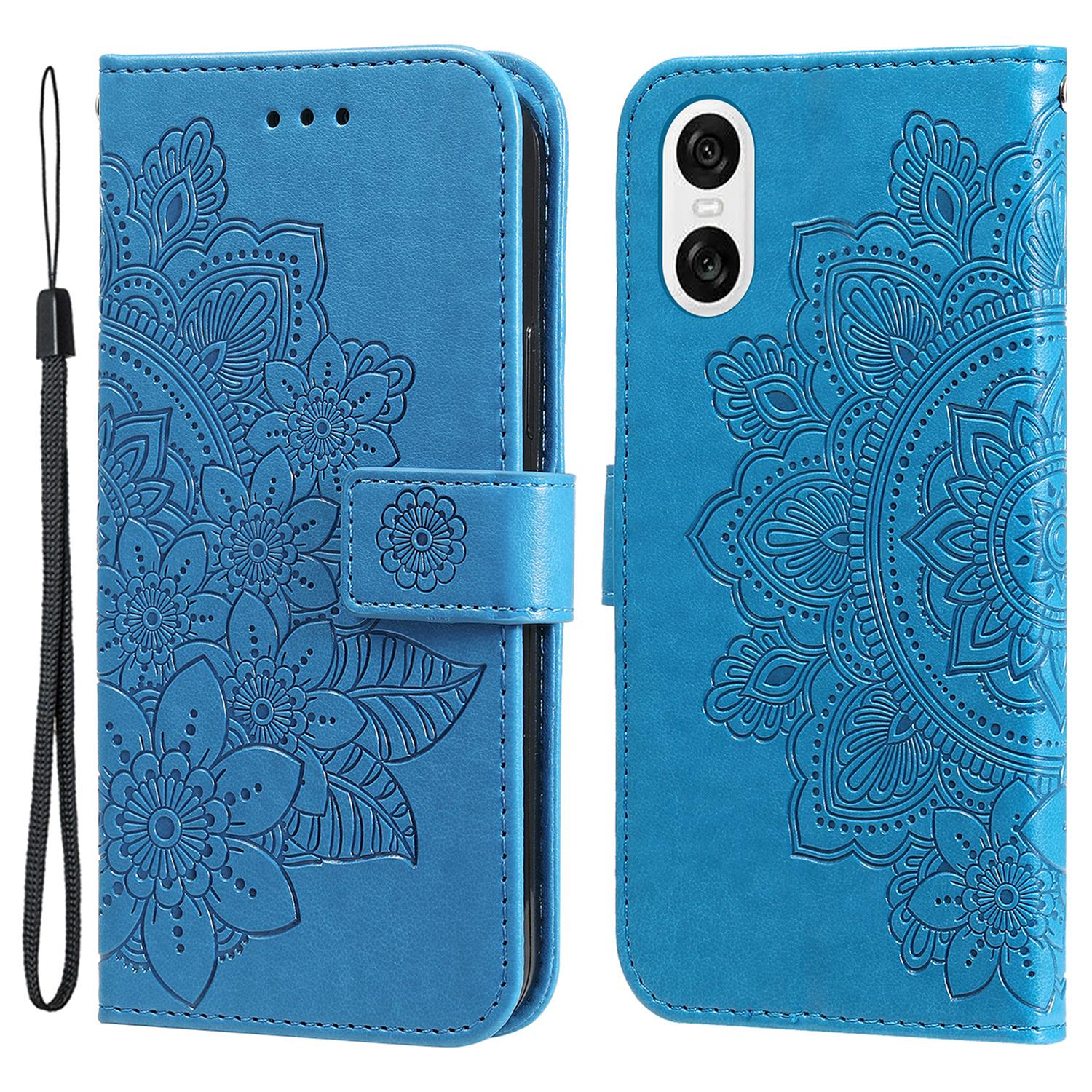 

For Sony Xperia 10 VI Case Floral Pattern PU Leather Wallet Stand Phone Cover Blue