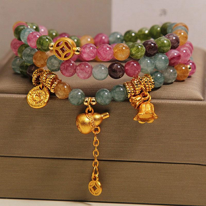 Exquisite Women's Jade Tourmaline Bracelet with Gourd Pendant