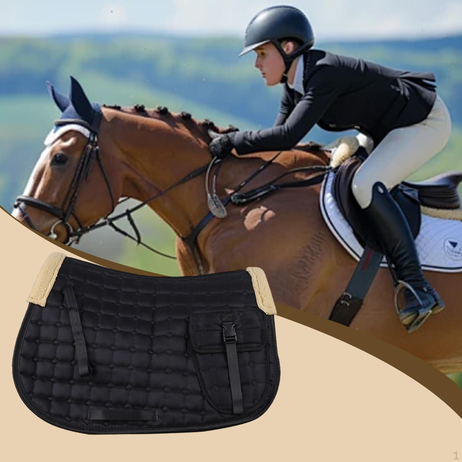 Horse Saddle Pad All Purpose Mat with Pocket Nonslip Shock Absorbing Bareback Cloth чёрный