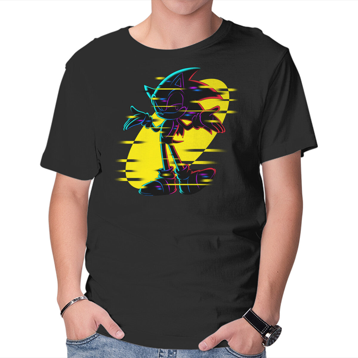 Unisex Crew Neck T-Shirt Hedgehog Glitch Graphic Short Sleeve Casual Tee XXXL