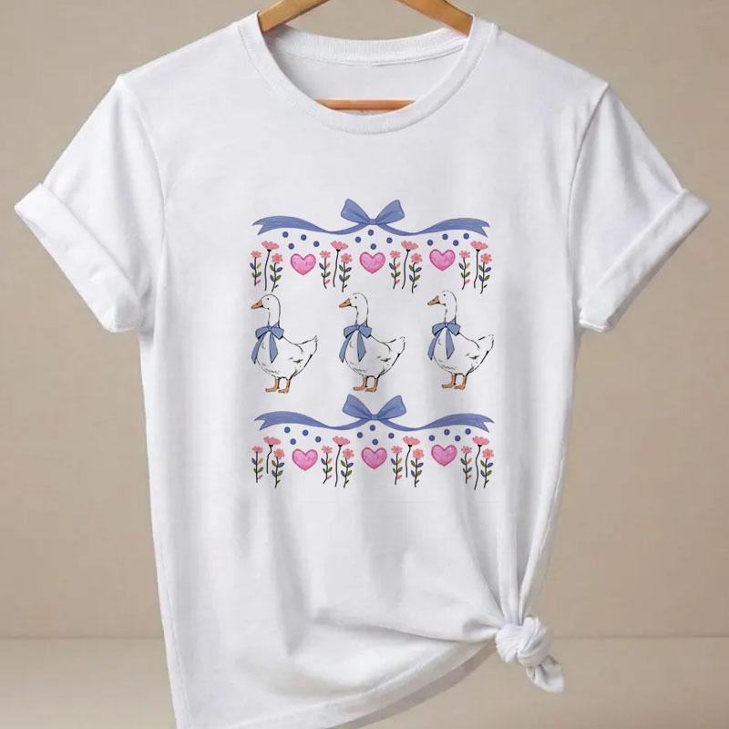 Vintage 80s Goose TShirt Funny Blue Ribbon Goose Graphic Tee Cute Farm Animal Tee Cottagecore Short Sleeve Ladies Clothes