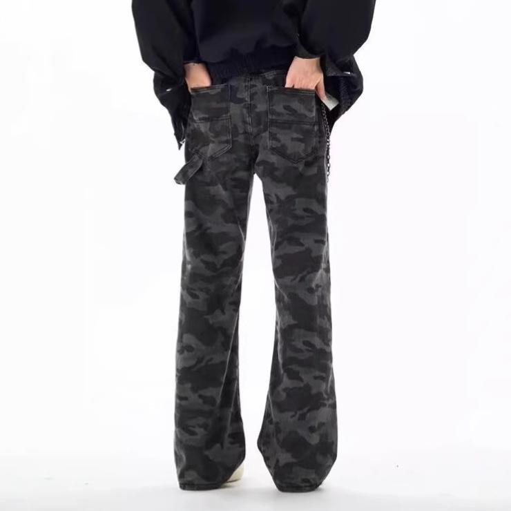 Amerikanische Streetwear-Werkzeug-Wide-Leg-Camouflage-Jeans Herren und Damen fließend Frühling Retro High-Waist locker und dünn gerade geschnittene Hose