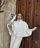 Women's Coarse Wool Stand Collar Cape Coat - Spring 2025 European & American Style, Hidden Button, Short Jacket Top