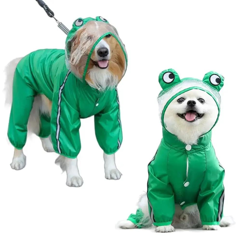 Cartoon Dog Raincoat with Hood Funny Shape Adjustable 3D Frog Pet Poncho Full-Coverage Transparent Hat Four Legs Dog Costume