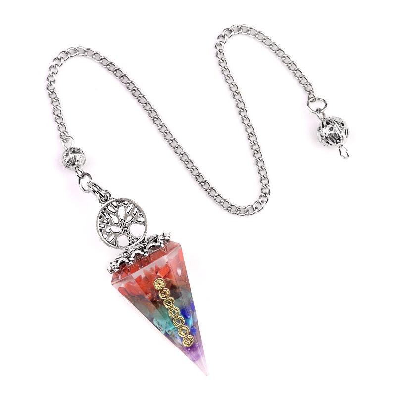 1pc 7color Hexagon Point Pendant Pendulum for Dowsing Balancing Resin Crystal Stone Pendulums Necklace Jewelry Gifts