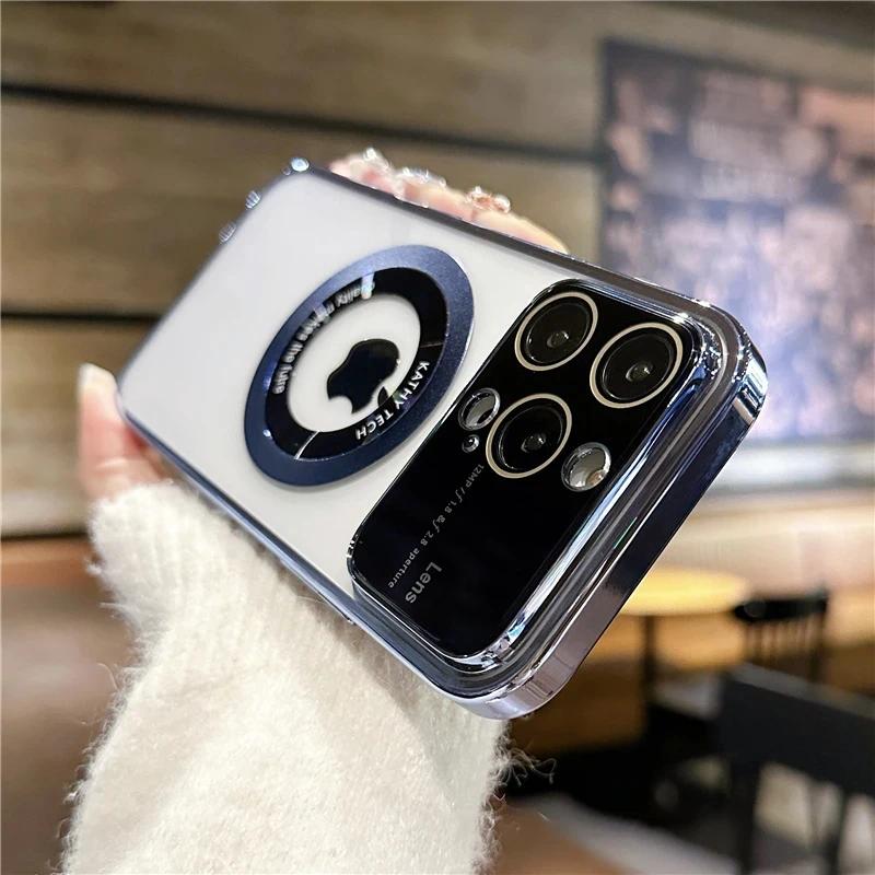 

Чехлы с большим окном и логотипом для Apple iPhone 15 14 13 12 11 Pro XR XS Max Plus Magsafe, защитный чехол для камеры с беспроводной зарядкой For iphone15