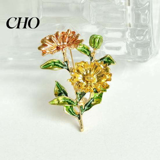 Durable Enamel Pin Brooch Coloring Three Chrysanthemums Design Zinc Alloy Lightweight Coats Suits Sweaters Dresses Badge Party Accessory Dress